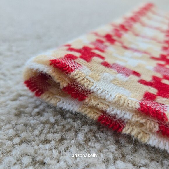 Woven Cashmere Houndstooth Scarf Red Tan White Pink - Picture 11 of 16